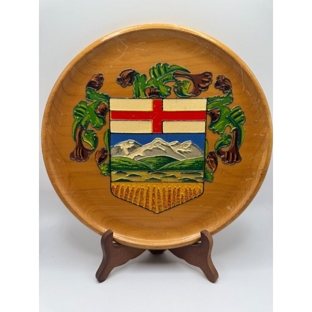 Wooden Alberta Crest Plaque 3D Relief Pintado A. Mano Industries 9" Diameter